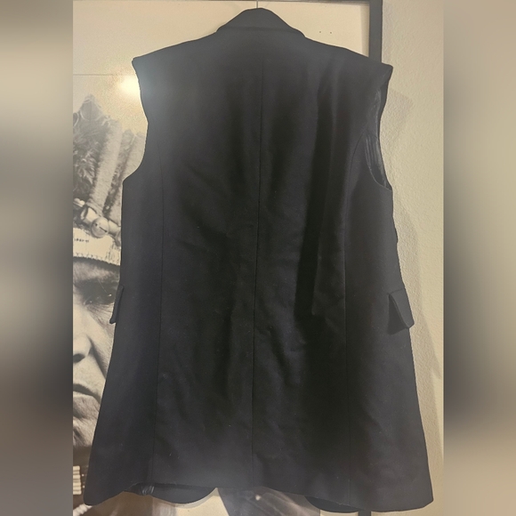 Zara Navy Blue Wool Blend Shoulder Pad Waistcoat Size Large - Picture 6 of 7
